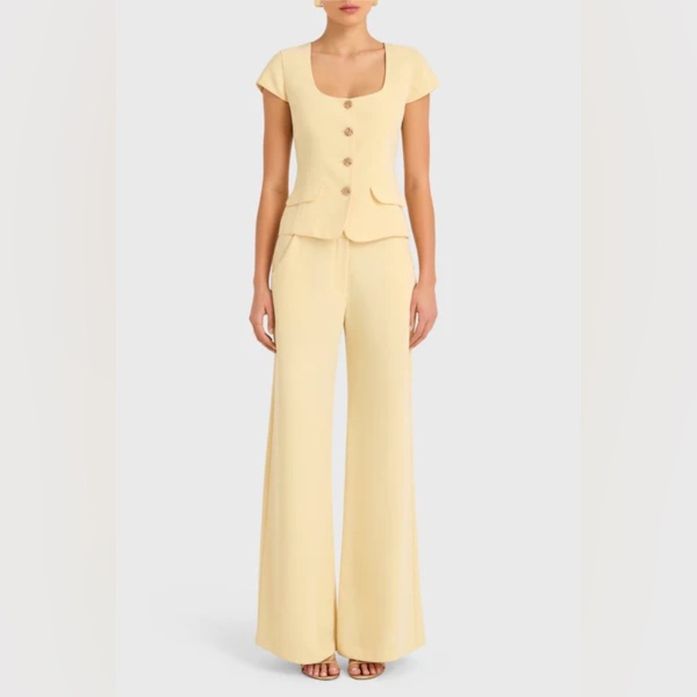 Amanda Uprichard Saddler Pants and Short Sleeve Kyla Top In Cornsilk